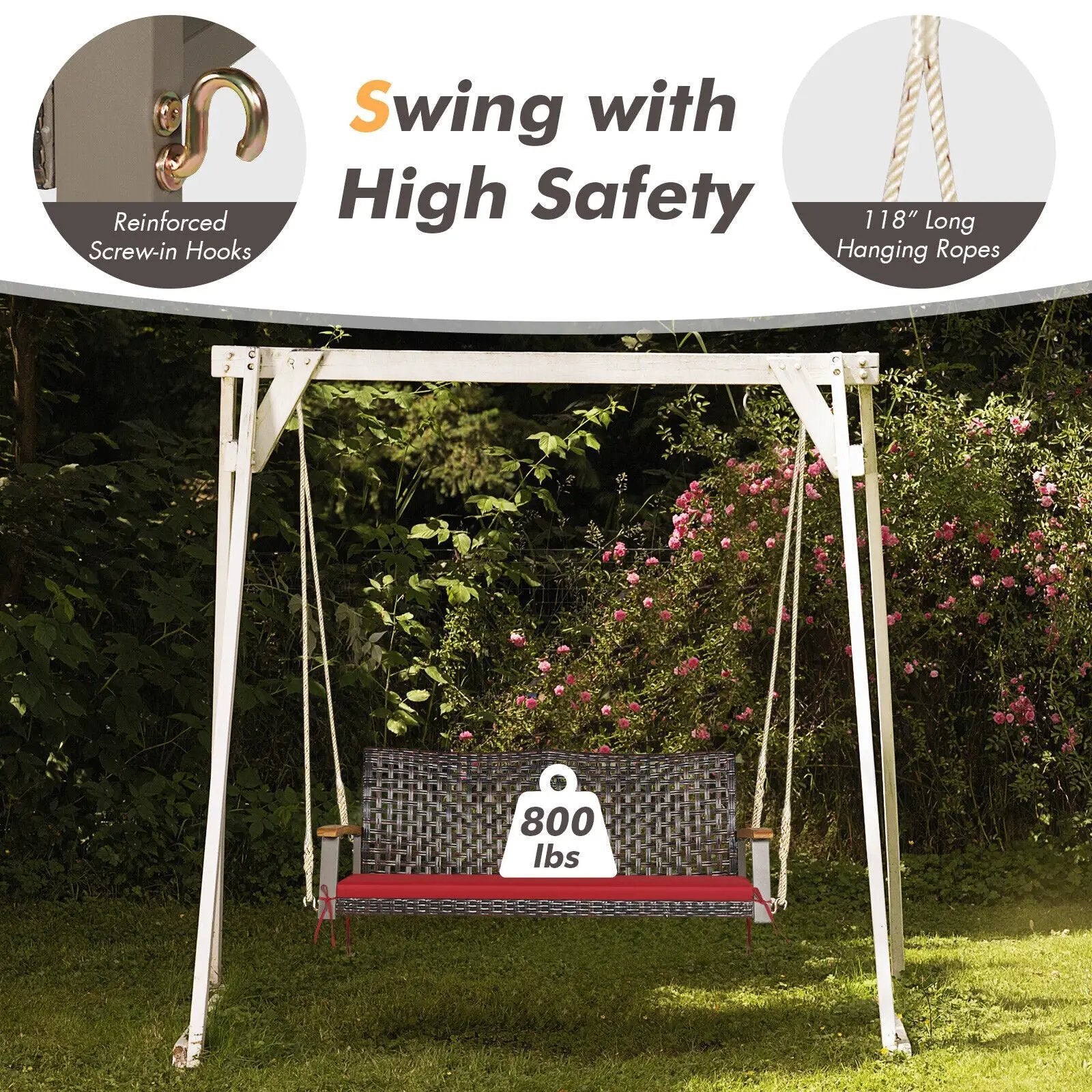 2-Person Rattan Hanging Porch Swing Chair by DirectDeals