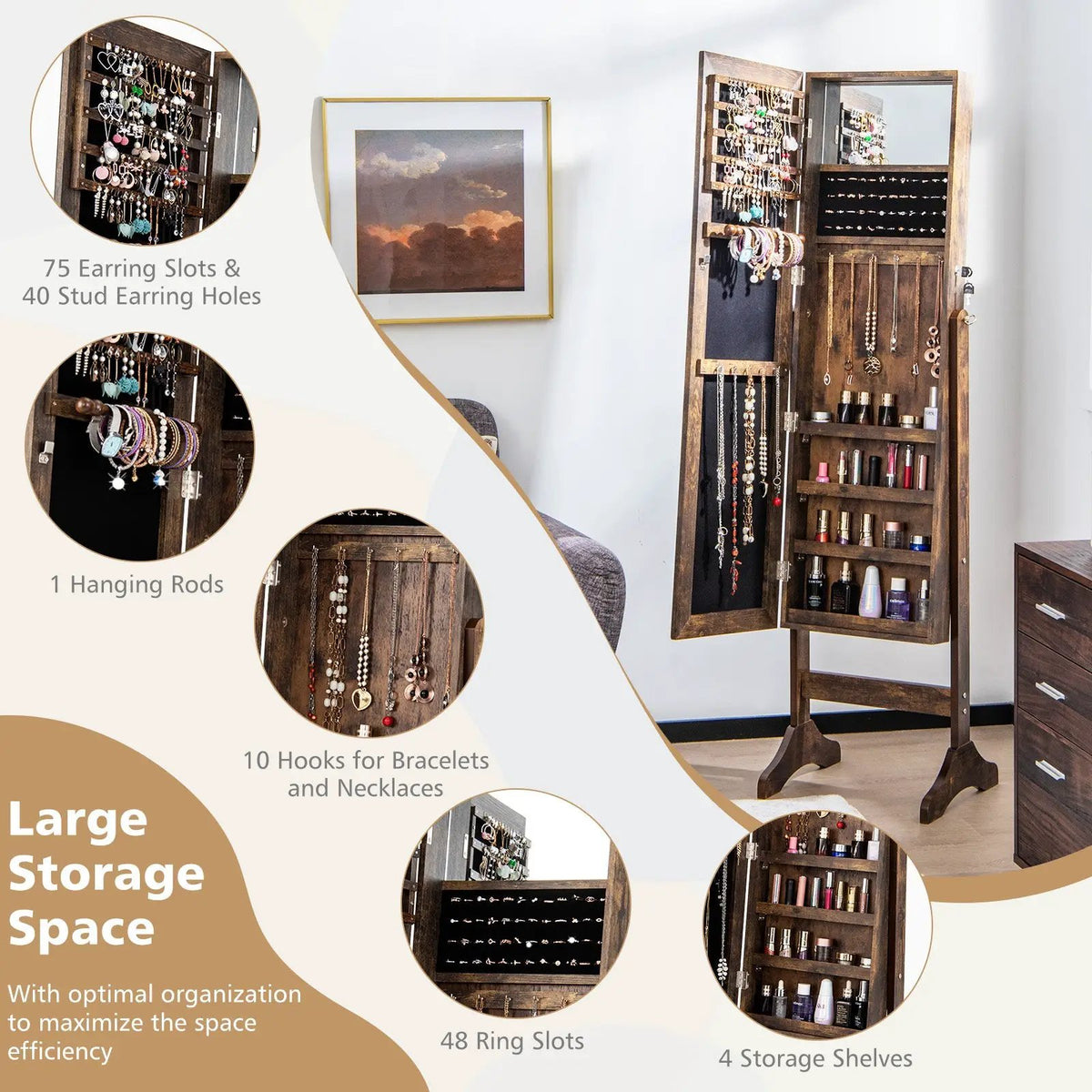 Standing Jewelry Cabinet with Full Length Mirror, photo 15 of 16