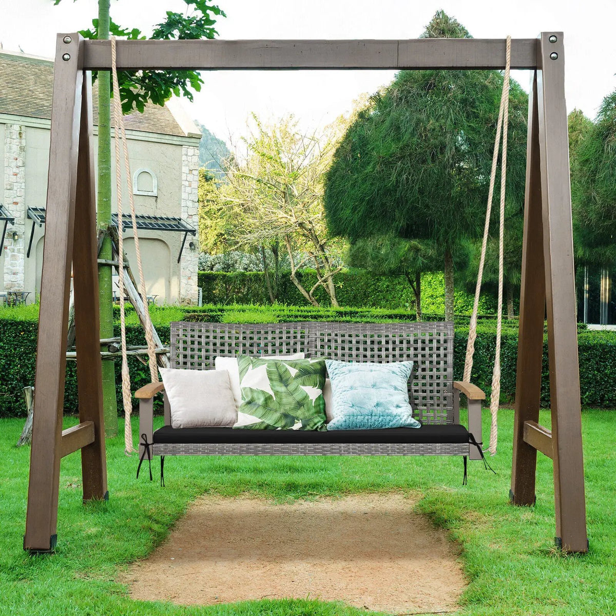 2-Person Patio Wicker Hanging Swing Chair, photo 2 of 10