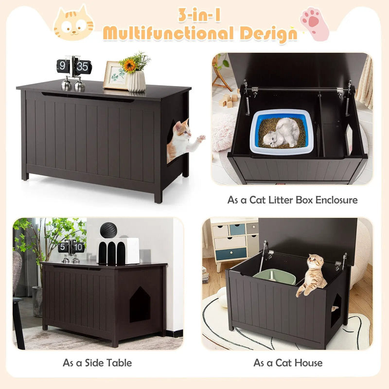 Wooden Cat Litter Box Enclosure with Top Opening Side Table Furniture by DirectDeals