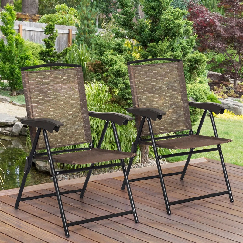4 Pieces Folding Dining Chairs with Smooth Armrests and Sling Back by DirectDeals