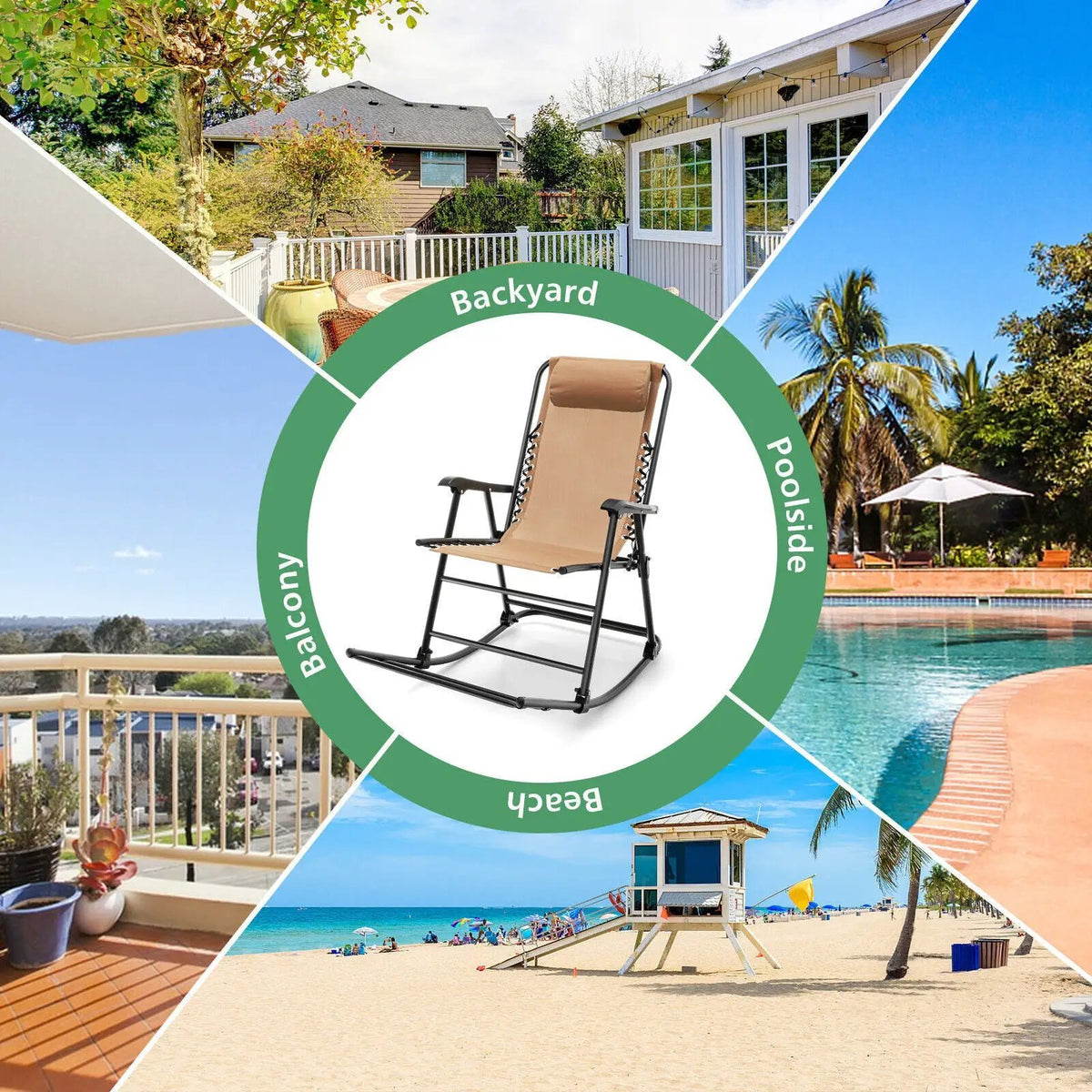 Outdoor Patio Camping Lightweight Folding Rocking Chair with Footrest, photo 30 of 40