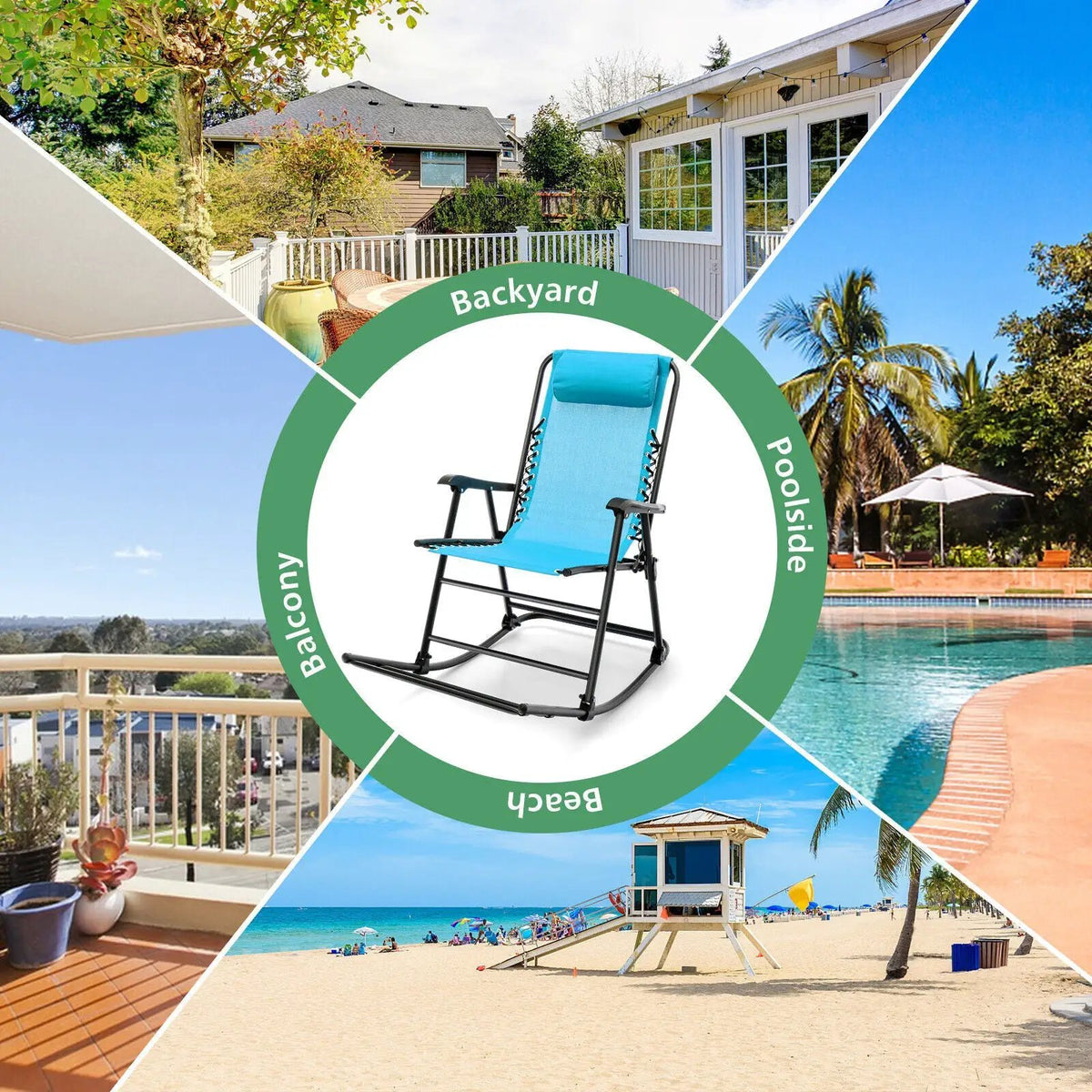 Outdoor Patio Camping Lightweight Folding Rocking Chair with Footrest, photo 10 of 40