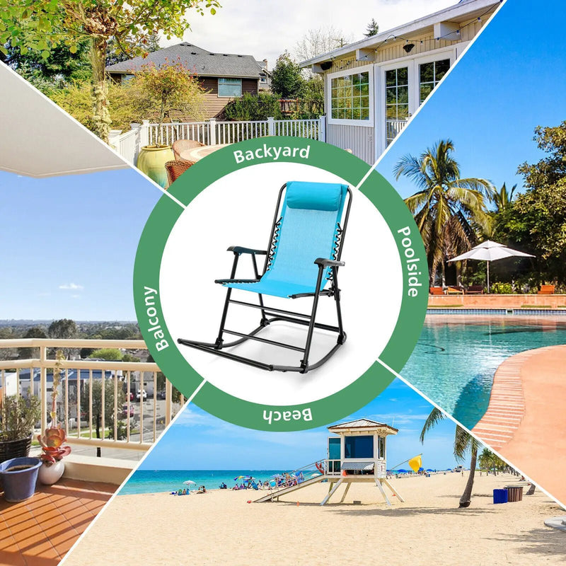 Outdoor Patio Camping Lightweight Folding Rocking Chair with Footrest by DirectDeals