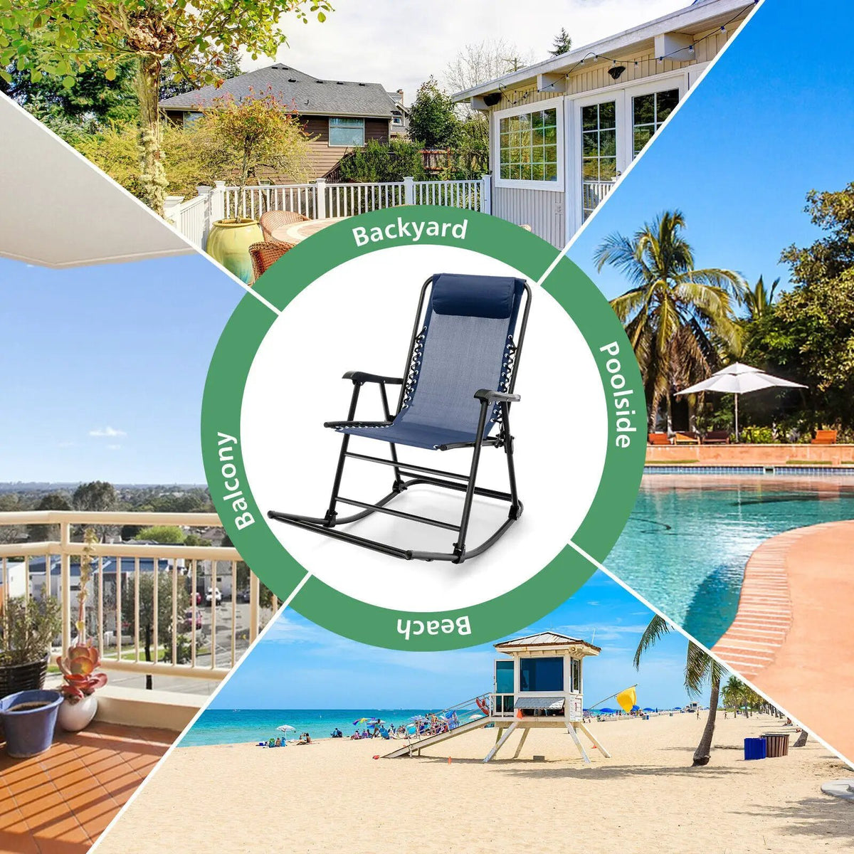 Outdoor Patio Camping Lightweight Folding Rocking Chair with Footrest, photo 38 of 40