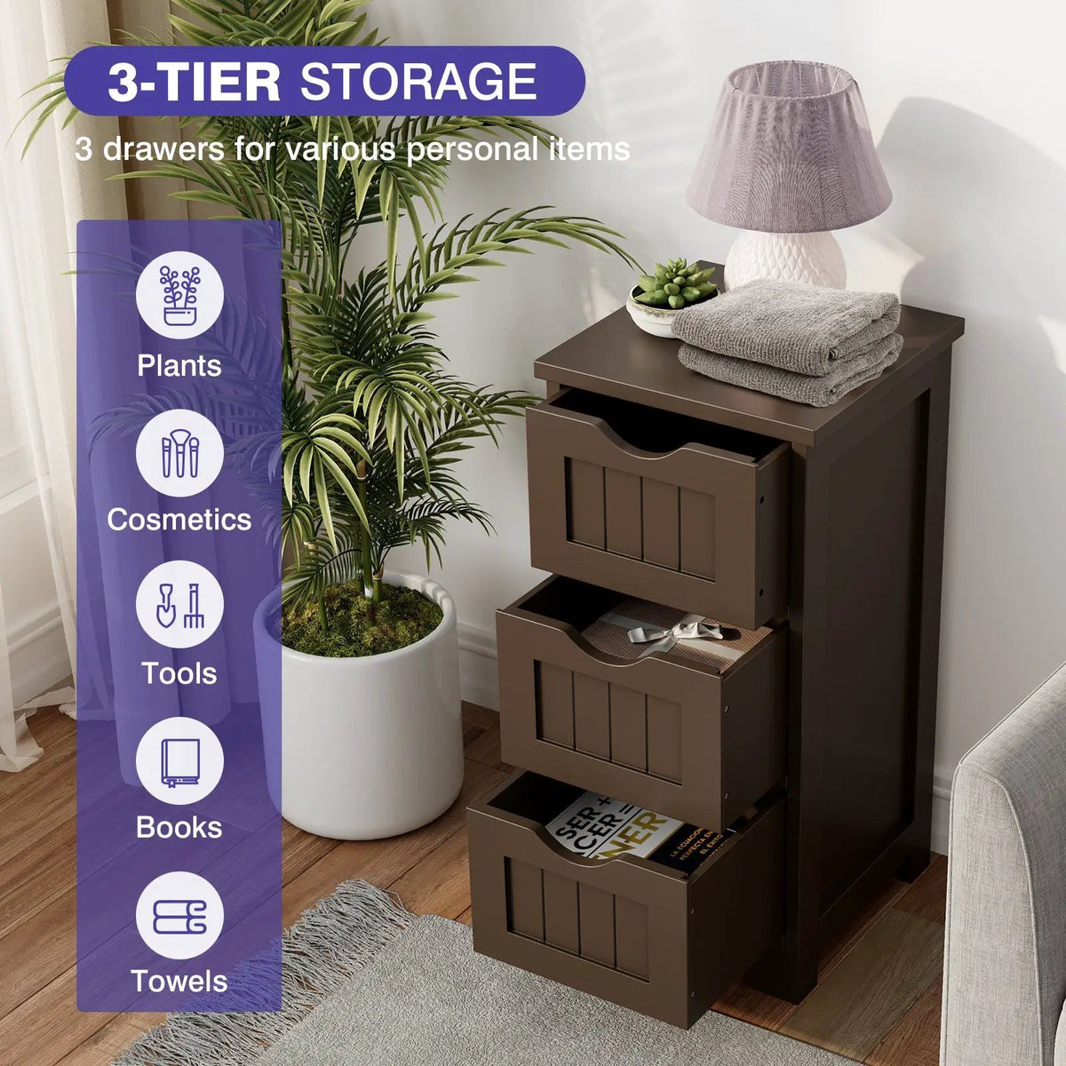 Bathroom Floor Freestanding Storage Organizer with 3 Drawers, photo 23 of 32