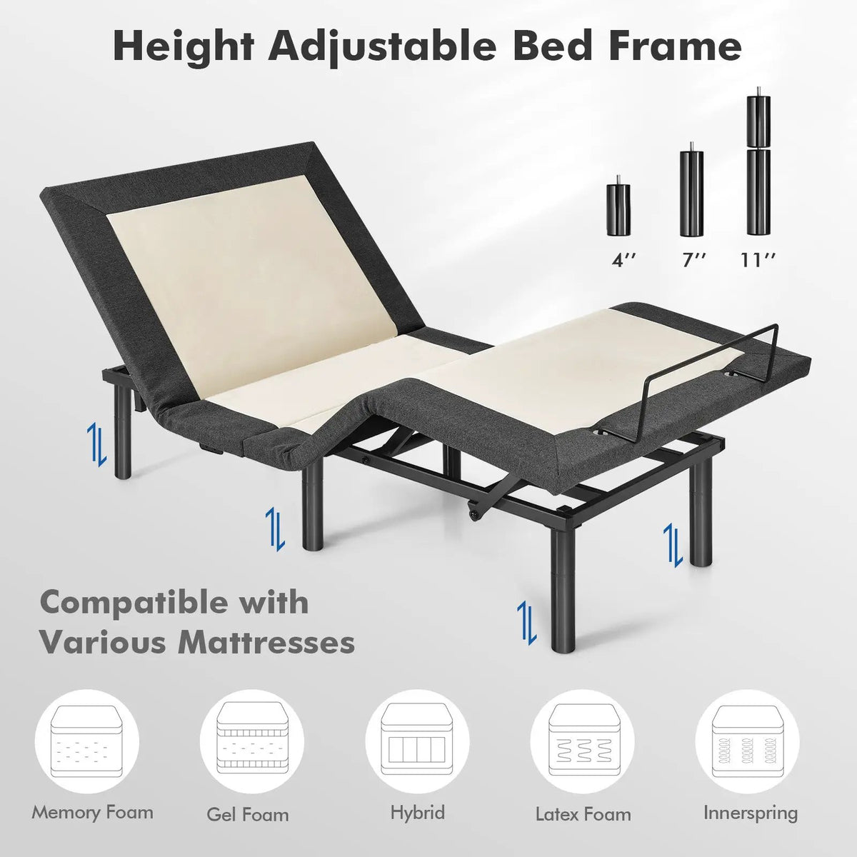 Queen Size Adjustable Bed Base Electric Bed Frame with Massage Modes, photo 12 of 16
