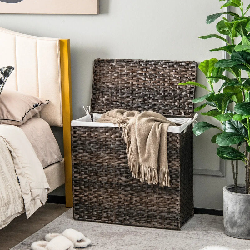 10L 3-Section Laundry Hamper with Liner Bag and Handle-Brown by DirectDeals