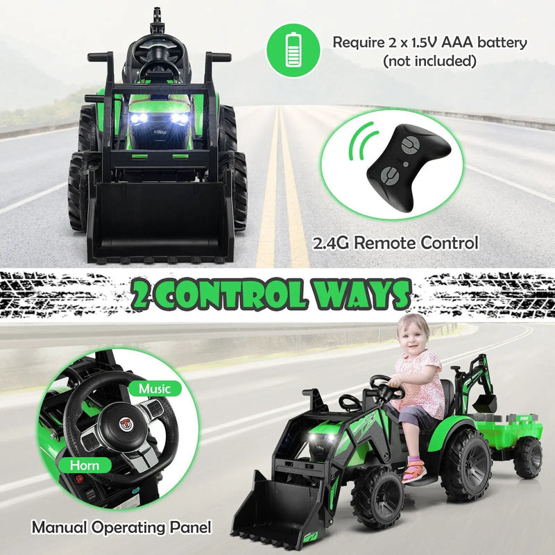 12V 3 in 1 Kids Ride On Excavator with Shovel Bucket and Music by DirectDeals