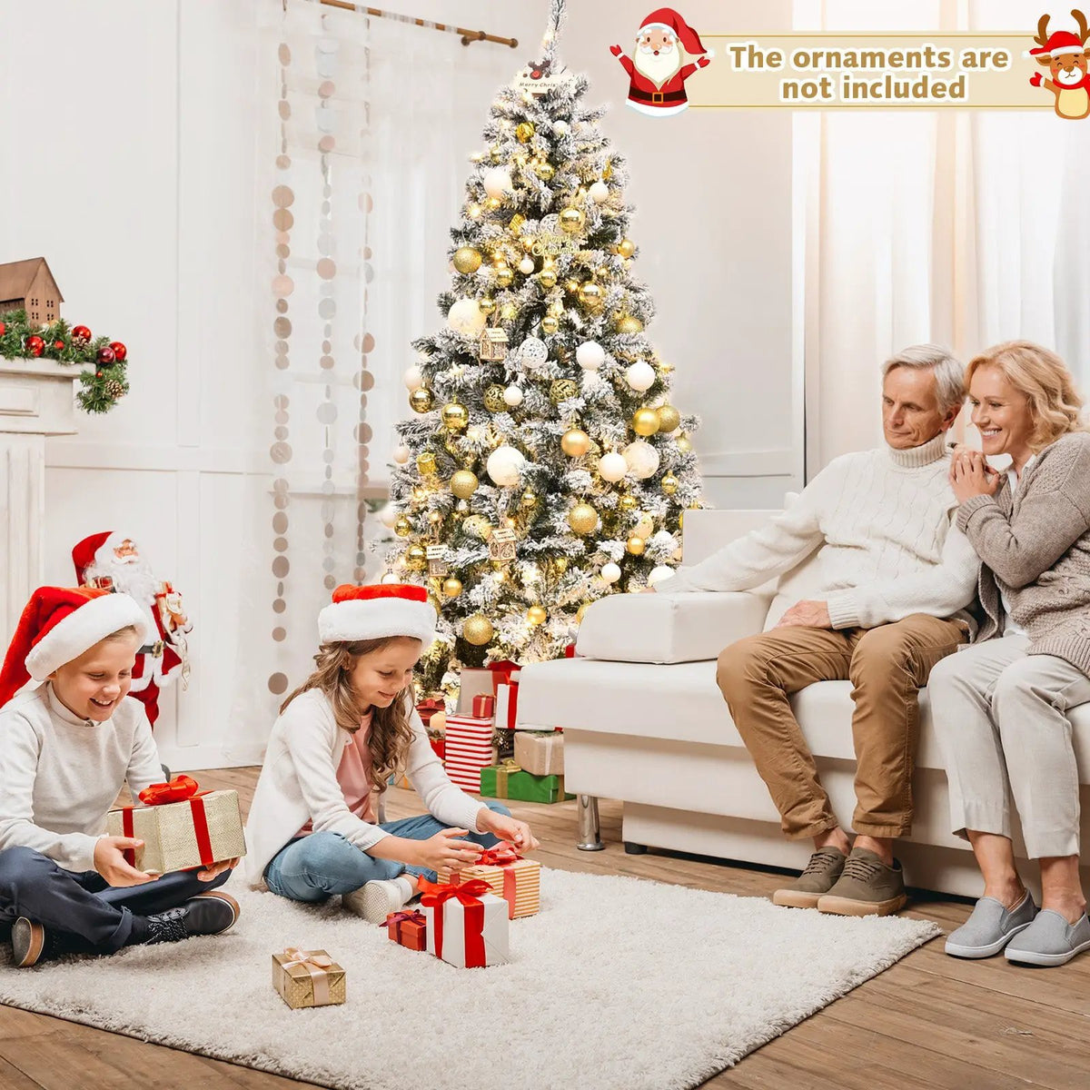 Pre-Lit Premium Snow Flocked Hinged Artificial Christmas Tree, photo 2 of 10
