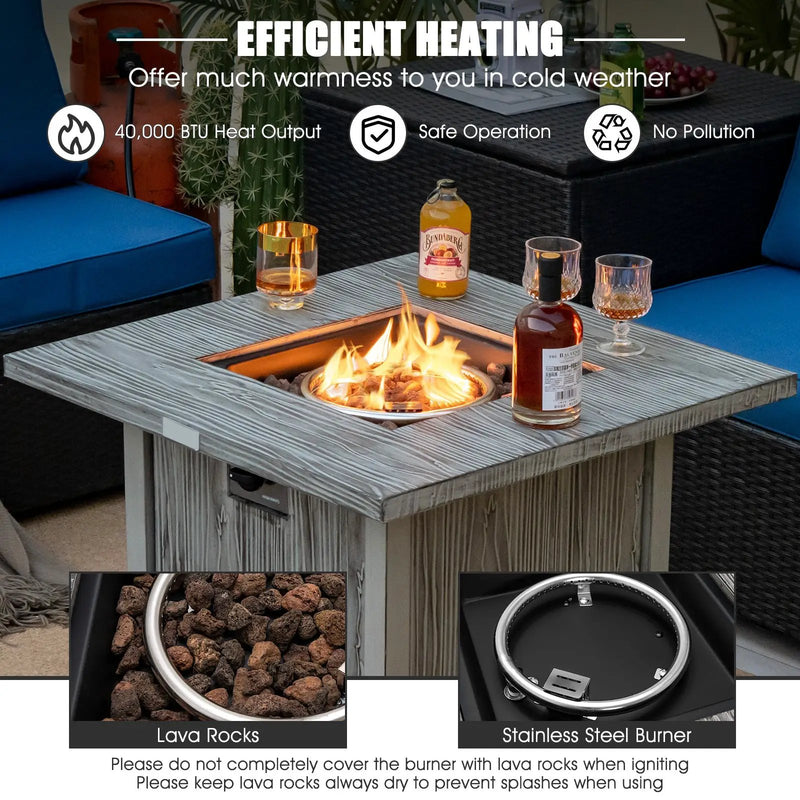 28 Inch 40 000 BTU Square Fire Pit Table with Lid and Lava Rocks-Gray by DirectDeals