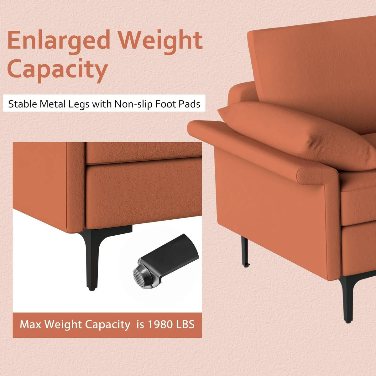 Large 3-Seat Sofa Sectional with Metal Legs and 2 USB Ports for 3-4 people, photo 7 of 11