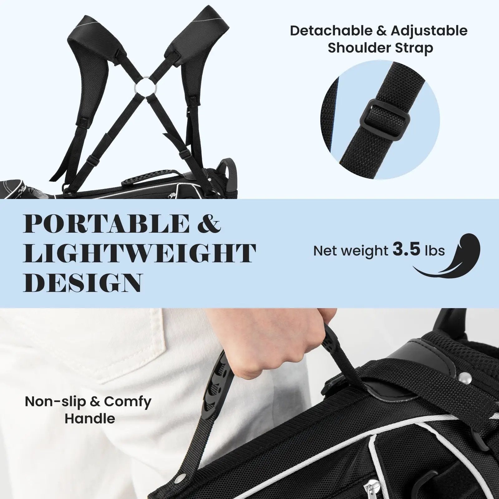 Golf Stand Cart Bag with 4 Way Divider Carry Organizer Pockets by DirectDeals