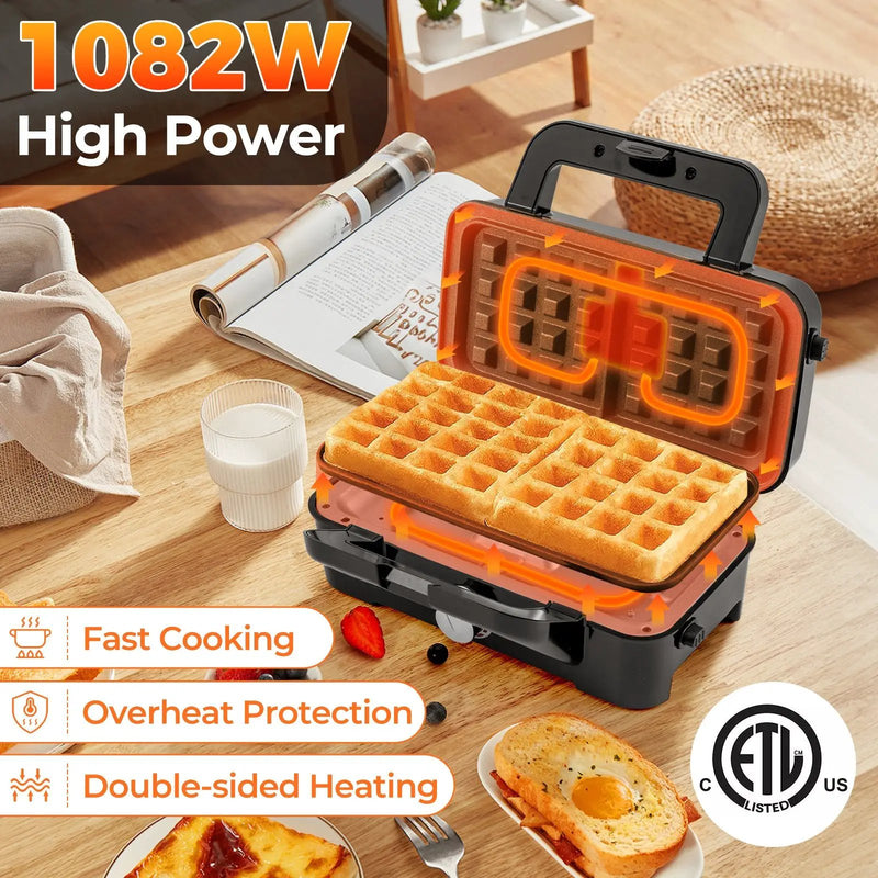 3-in-1 1082W Sandwich Maker with Removable Non-Stick Plates-Black by DirectDeals