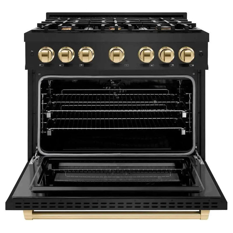 ZLINE 36" Select Dual Fuel Range Gas Cooktop Electric Convection Oven Black Stainless Steel Gold HDRBZ-36-G by Farmhouse Kitchen and Bath