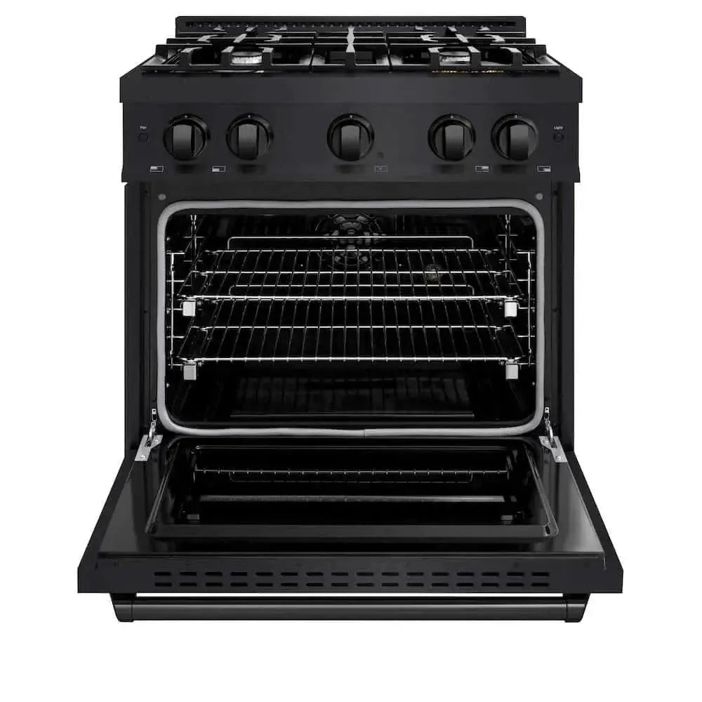 ZLINE 30" Dual Fuel Range, Gas Cooktop, Electric Convection Oven Black Stainless Steel, CDRB-30 by Farmhouse Kitchen and Bath