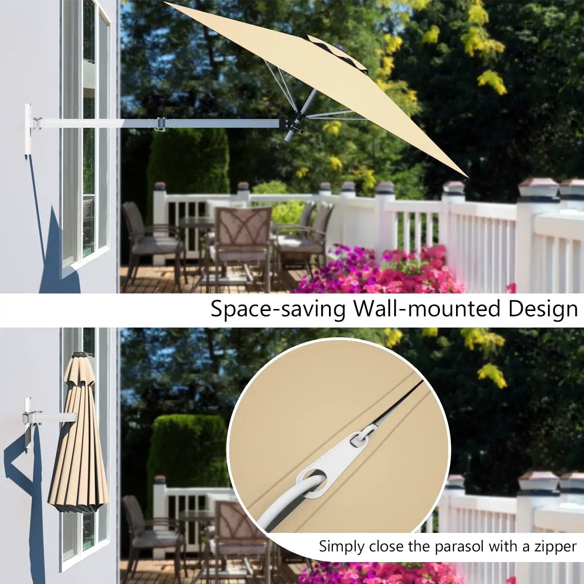 8ft Wall-Mounted Telescopic Folding Tilt Sun Shade Umbrella, photo 13 of 16