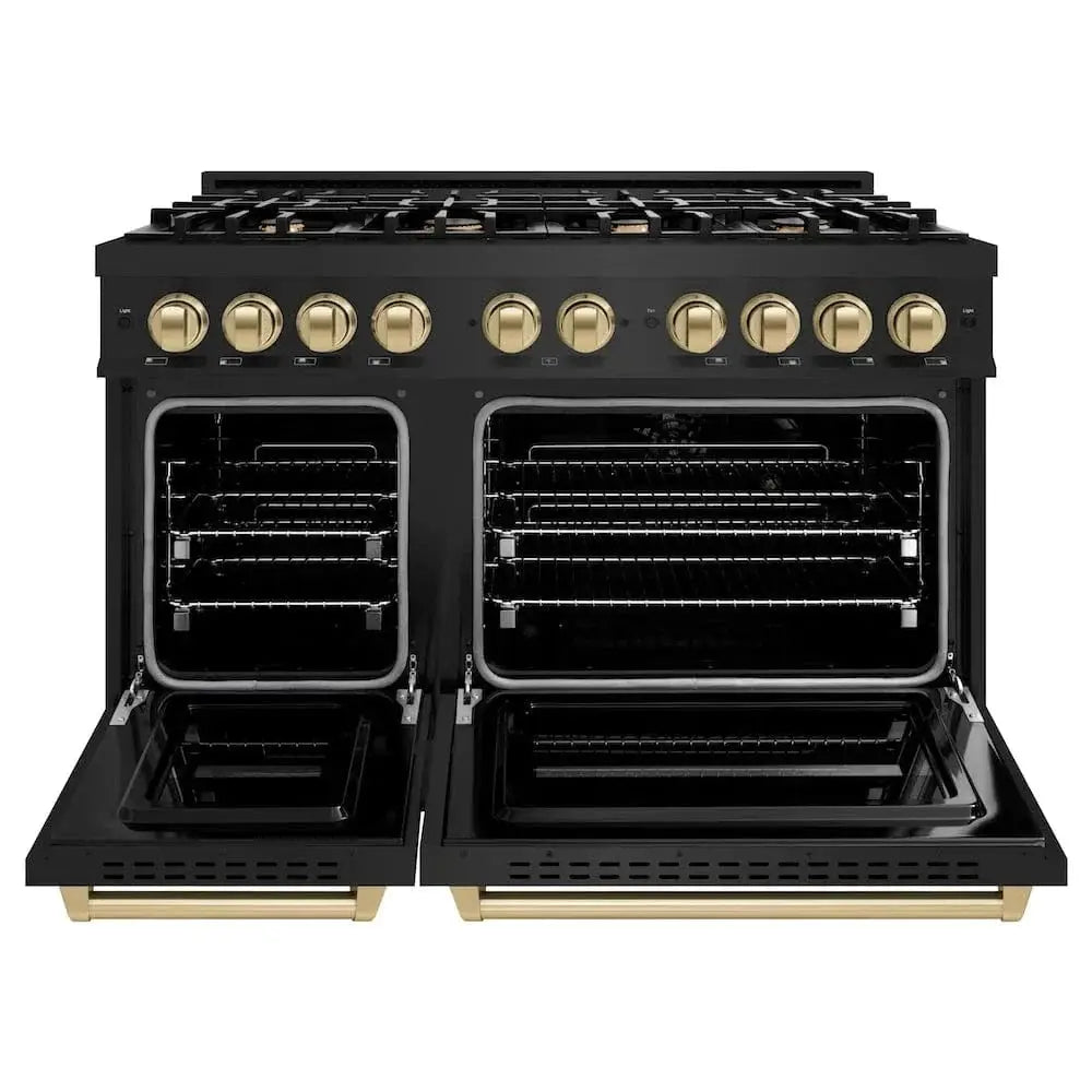 ZLINE 48" Classic Gas Range, Convection Gas Oven Black Stainless Steel, Champagne Bronze CGRBZ-48-CB by Farmhouse Kitchen and Bath
