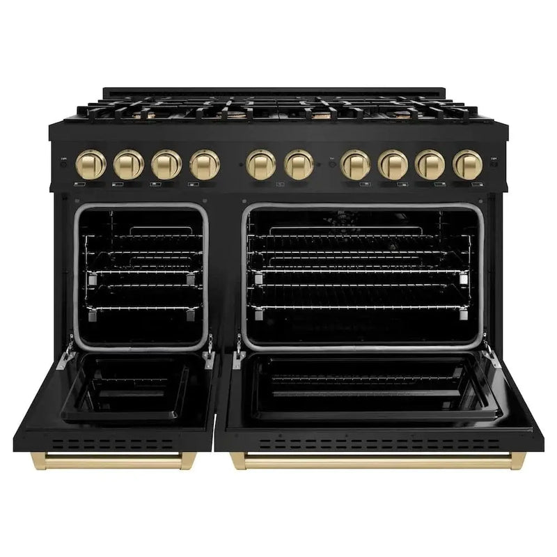 ZLINE 48" Classic Gas Range, Convection Gas Oven Black Stainless Steel, Champagne Bronze CGRBZ-48-CB by Farmhouse Kitchen and Bath