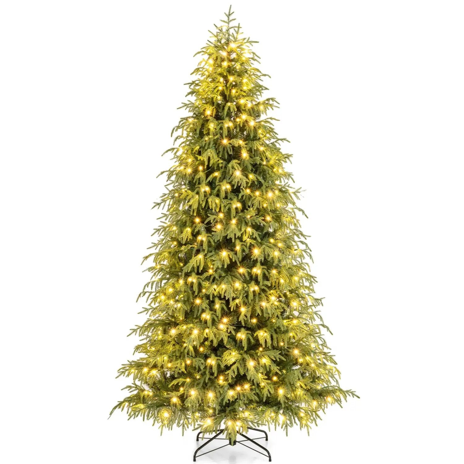 7 Feet Pre-Lit Artificial Christmas Tree Hinged Faux Xmas Tree with Soft Branch Tips by DirectDeals