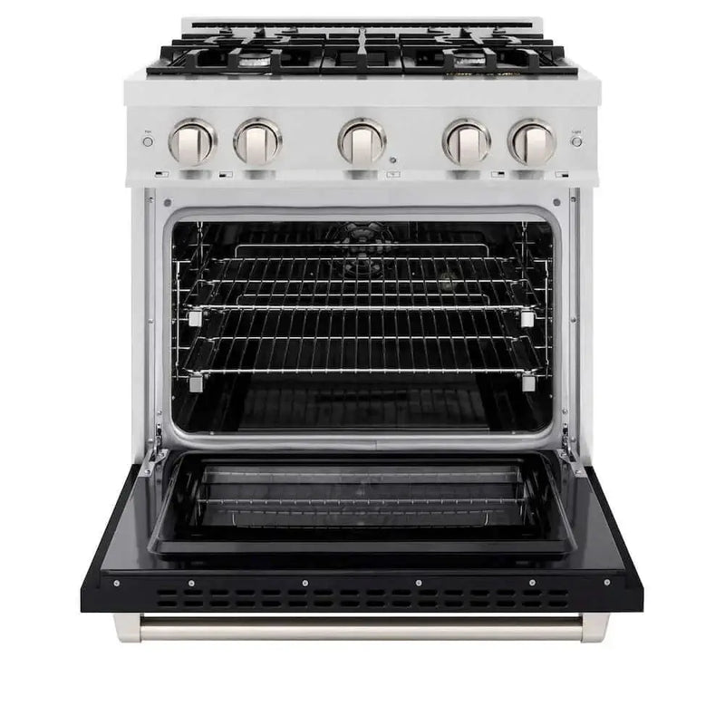 ZLINE 30" Select Dual Fuel Range Gas Cooktop Electric Convection Oven DuraSnow® Stainless Steel Black Matte Door HDRS-BLM-30 by Farmhouse Kitchen and Bath