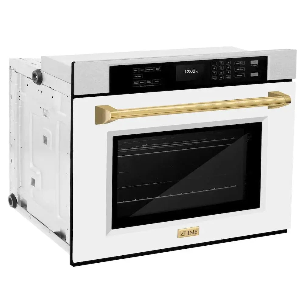 ZLINE 30"Professional True Convection Single Wall Oven, Air Fry, Self Clean, DuraSnow® White Matte, Gold WASSZ-WM-30-G by Farmhouse Kitchen and Bath