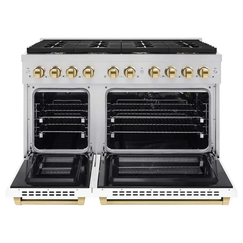 ZLINE 48"Gas Range, Convection Oven White, Gold, SGRZ-WM-48-G by Farmhouse Kitchen and Bath