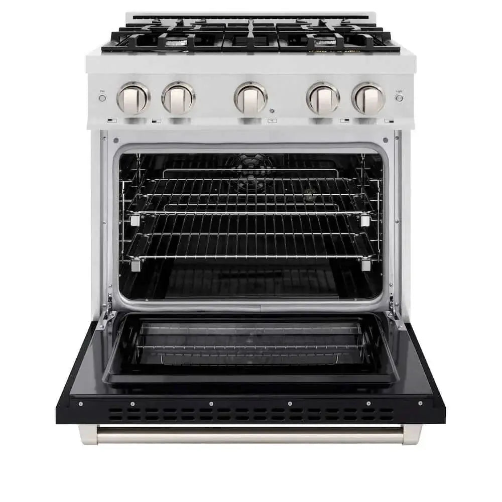 ZLINE 30" Select Gas Range Convection Gas Oven DuraSnow® Stainless Steel Black Matte Door HGRS-BLM-30 by Farmhouse Kitchen and Bath