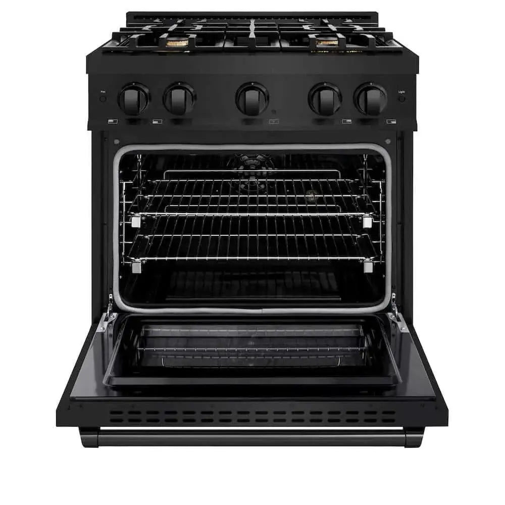 ZLINE 30" Select Dual Fuel Range Gas Cooktop Electric Convection Oven Black Stainless Steel Brass Burners HDRB-BR-30 by Farmhouse Kitchen and Bath