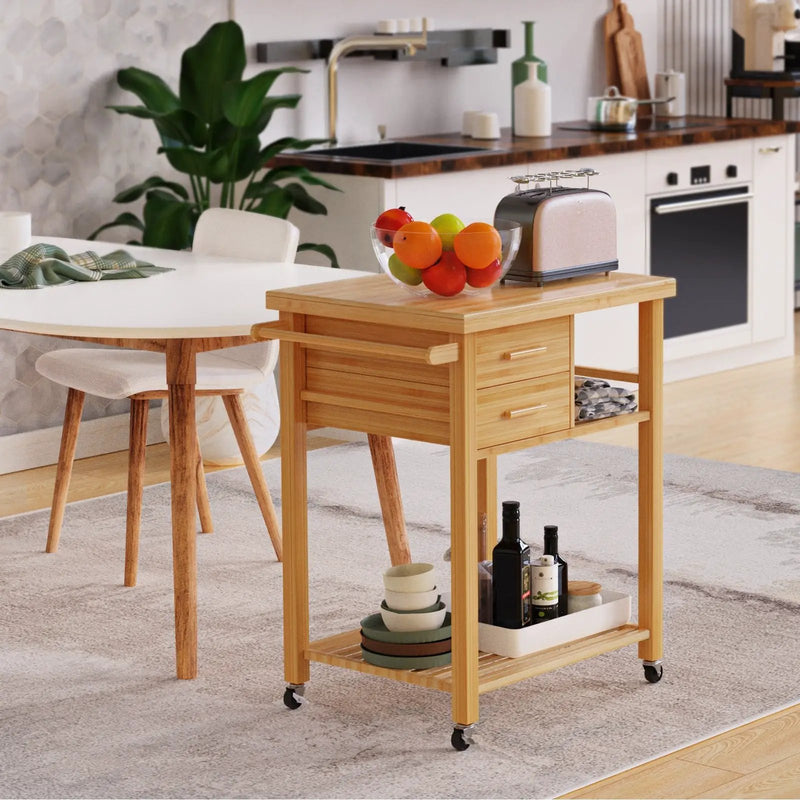 Bamboo Kitchen Trolley Cart with Tower Rack and Drawers by DirectDeals
