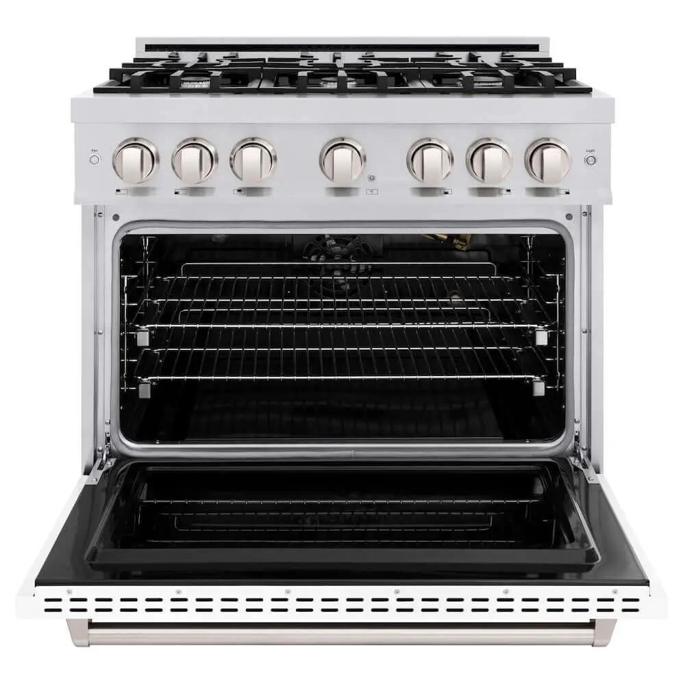 ZLINE 36"Classic Gas Range, Convection Gas Oven, Stainless Steel, White Matte Door CGR-WM-36 by Farmhouse Kitchen and Bath