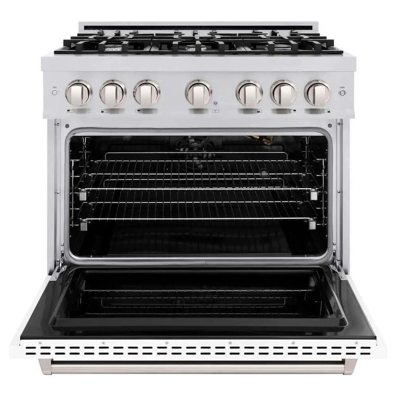 ZLINE 36"Classic Gas Range, Convection Gas Oven, Stainless Steel, White Matte Door CGR-WM-36 by Farmhouse Kitchen and Bath