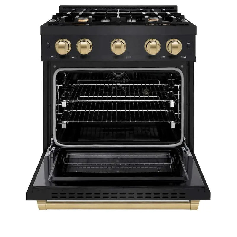 ZLINE 30" Select Dual Fuel Range Gas Cooktop Electric Convection Oven Black Stainless Steel Champagne Bronze HDRBZ-30-CB by Farmhouse Kitchen and Bath
