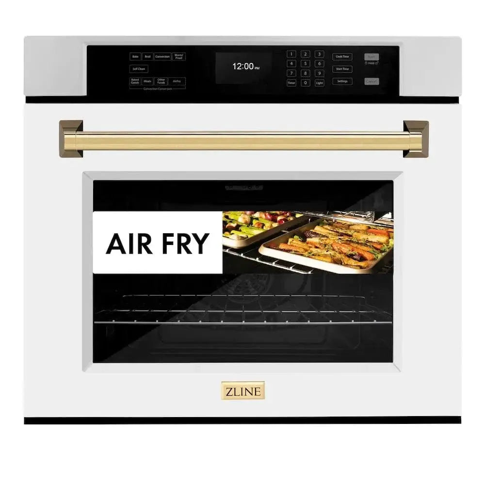 ZLINE 30" Autograph Edition Professional True Convection Single Wall Oven, Air Fry, Self Clean, White Matte, Gold WASZ-WM-30-G by Farmhouse Kitchen and Bath