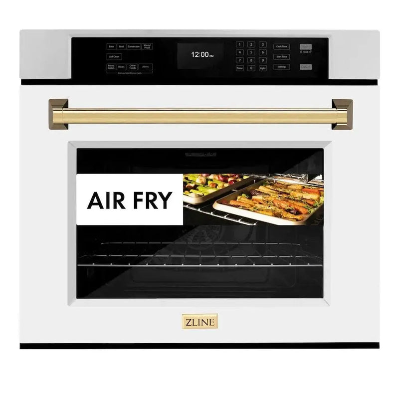 ZLINE 30" Autograph Edition Professional True Convection Single Wall Oven, Air Fry, Self Clean, White Matte, Gold WASZ-WM-30-G by Farmhouse Kitchen and Bath
