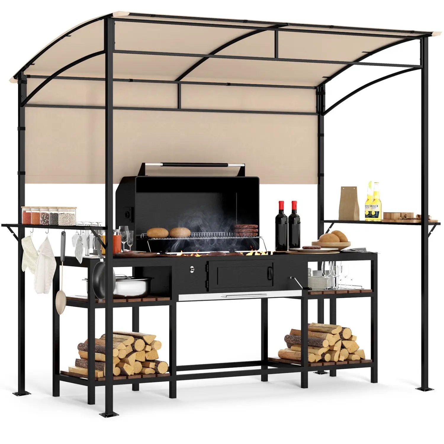 BBQ Grill Canopy 7.8 x 4.4 FT with Shelves and Sidewall by DirectDeals