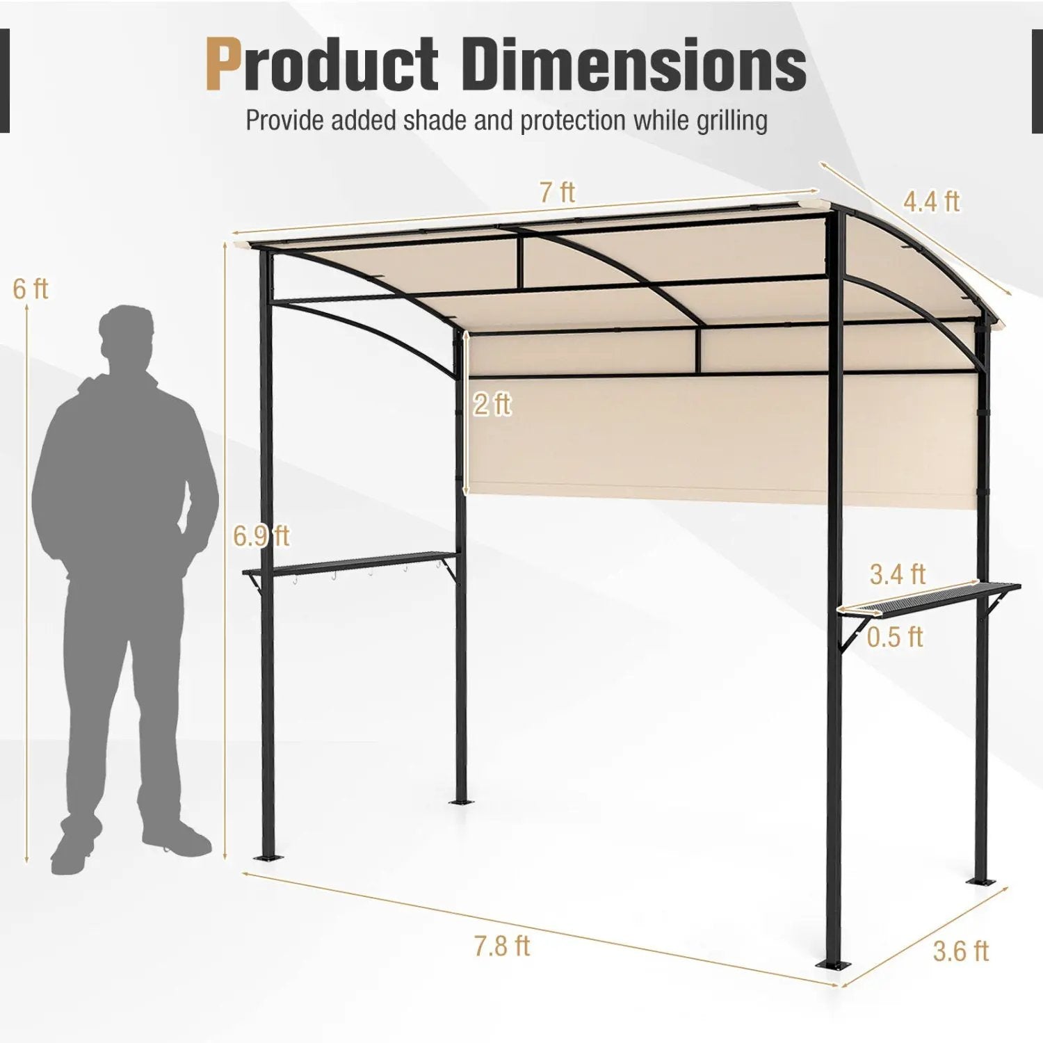BBQ Grill Canopy 7.8 x 4.4 FT with Shelves and Sidewall by DirectDeals