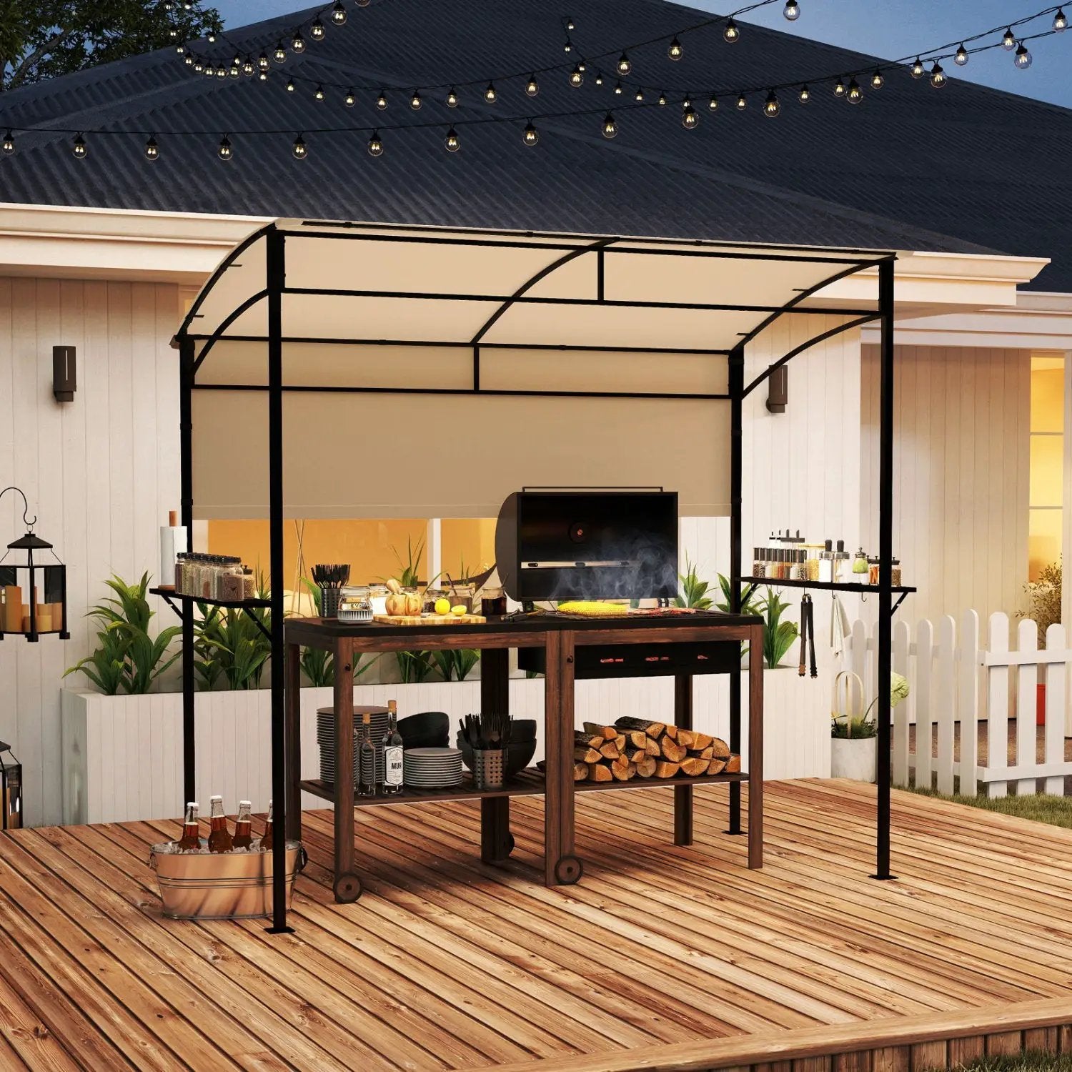 BBQ Grill Canopy 7.8 x 4.4 FT with Shelves and Sidewall by DirectDeals