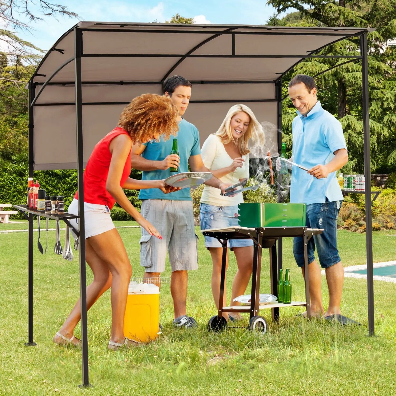 BBQ Grill Canopy 7.8 x 4.4 FT with Shelves and Sidewall by DirectDeals