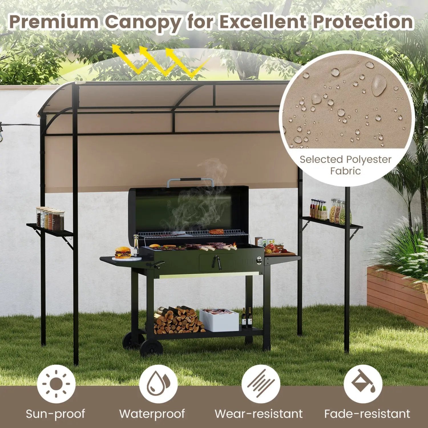 BBQ Grill Canopy 7.8 x 4.4 FT with Shelves and Sidewall by DirectDeals