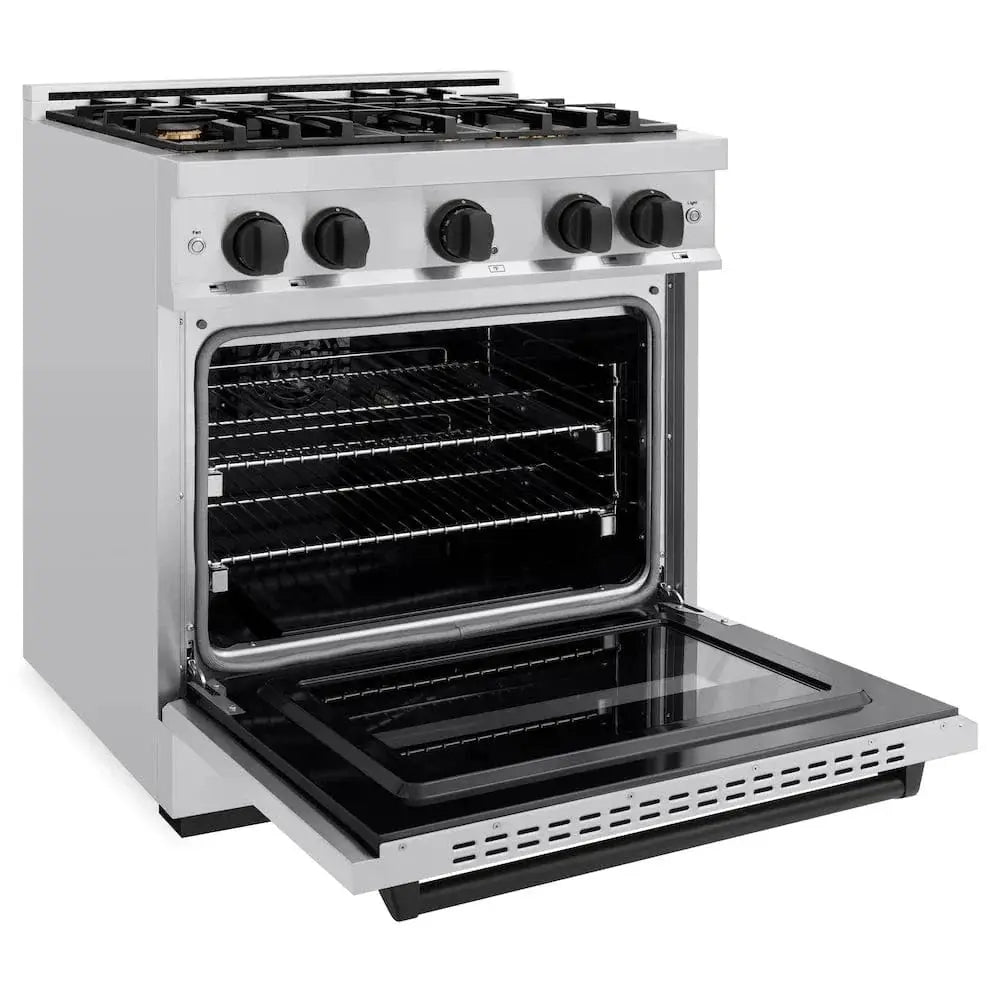 ZLINE 30" Dual Fuel Range, Gas Cooktop, Electric Convection Oven Stainless Steel, Matte Black CDRZ-30-MB by Farmhouse Kitchen and Bath