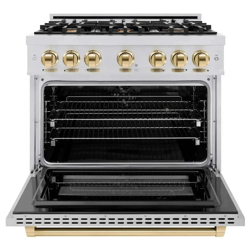 ZLINE 36" Select Dual Fuel Range Gas Cooktop Electric Convection Oven Stainless Steel Gold HDRZ-36-G by Farmhouse Kitchen and Bath
