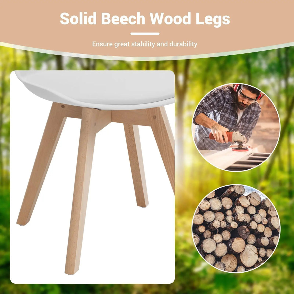 Set of 4 Dining Chairs Mid-Century Modern Shell PU Seat with Wooden Legs by DirectDeals