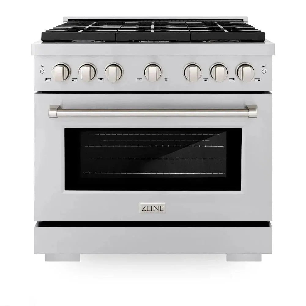 ZLINE 36"Paramount Dual Fuel Range Stainless Steel, Brass Burner, SDR-BR-36 by Farmhouse Kitchen and Bath