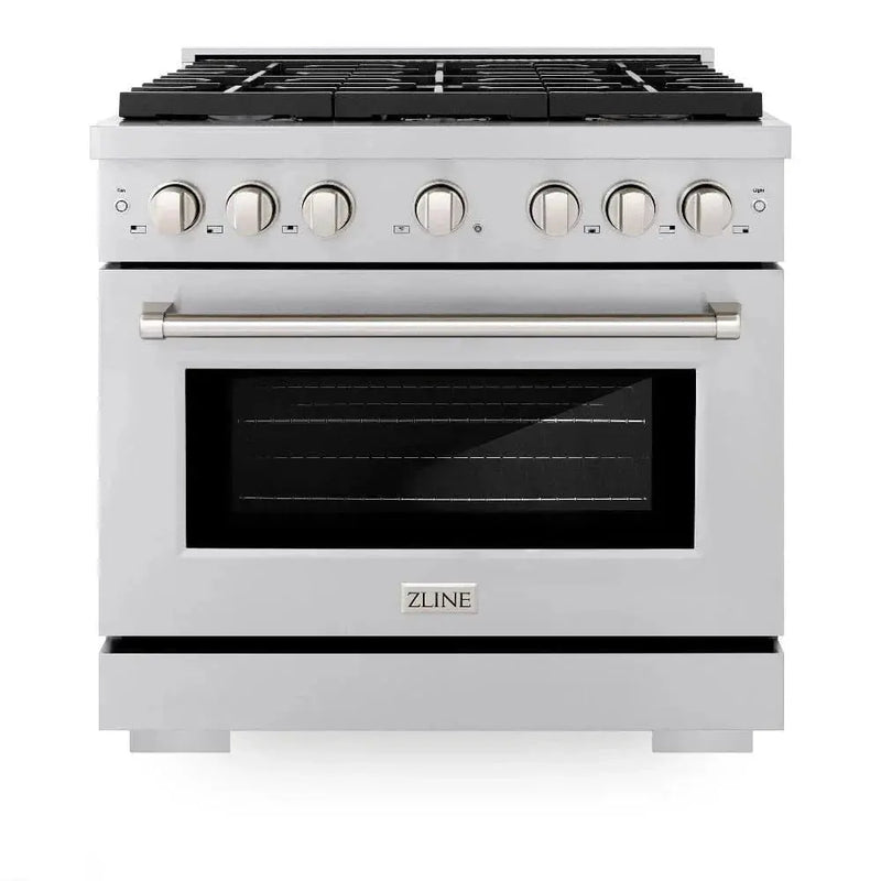 ZLINE 36"Paramount Dual Fuel Range Stainless Steel, Brass Burner, SDR-BR-36 by Farmhouse Kitchen and Bath