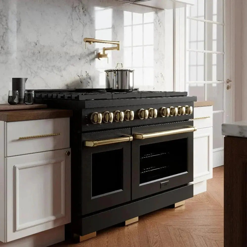 ZLINE 48"Paramount Dual Fuel Range Black Stainless Steel, Gold SDRBZ-48-G by Farmhouse Kitchen and Bath