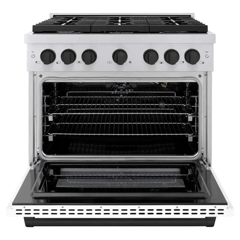 ZLINE 36"Gas Range, Convection Oven White, Matte Black, SGRZ-WM-36-MB by Farmhouse Kitchen and Bath
