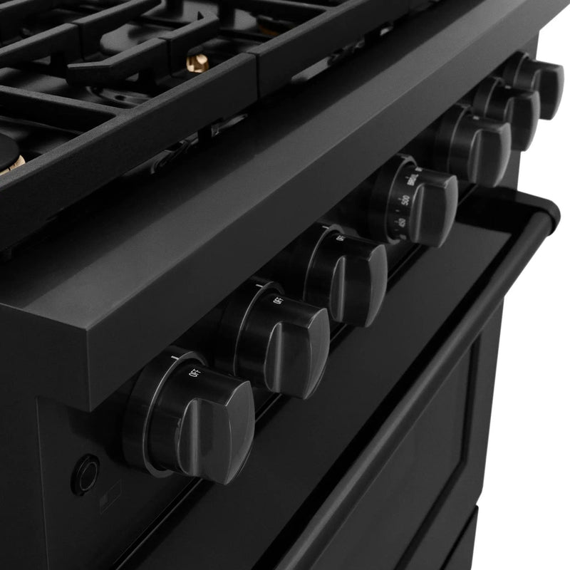 ZLINE 36"Paramount Dual Fuel Range Black Stainless Steel, Brass Burners SDRB-BR-36 by Farmhouse Kitchen and Bath