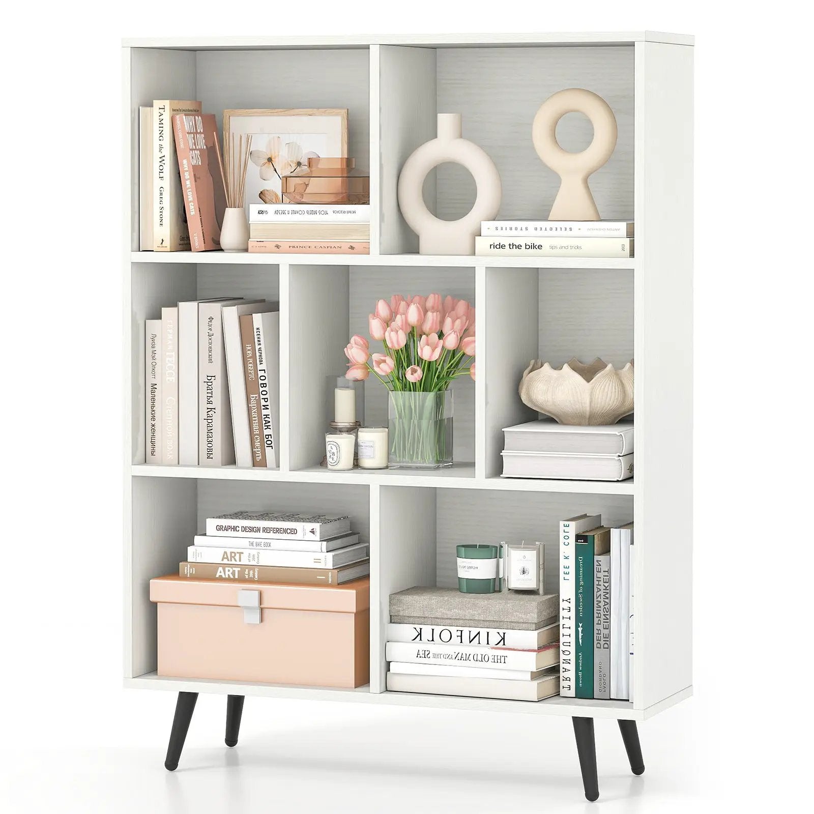 7/8/10-Cube Bookcase with 5 Tapered Metal Legs by DirectDeals