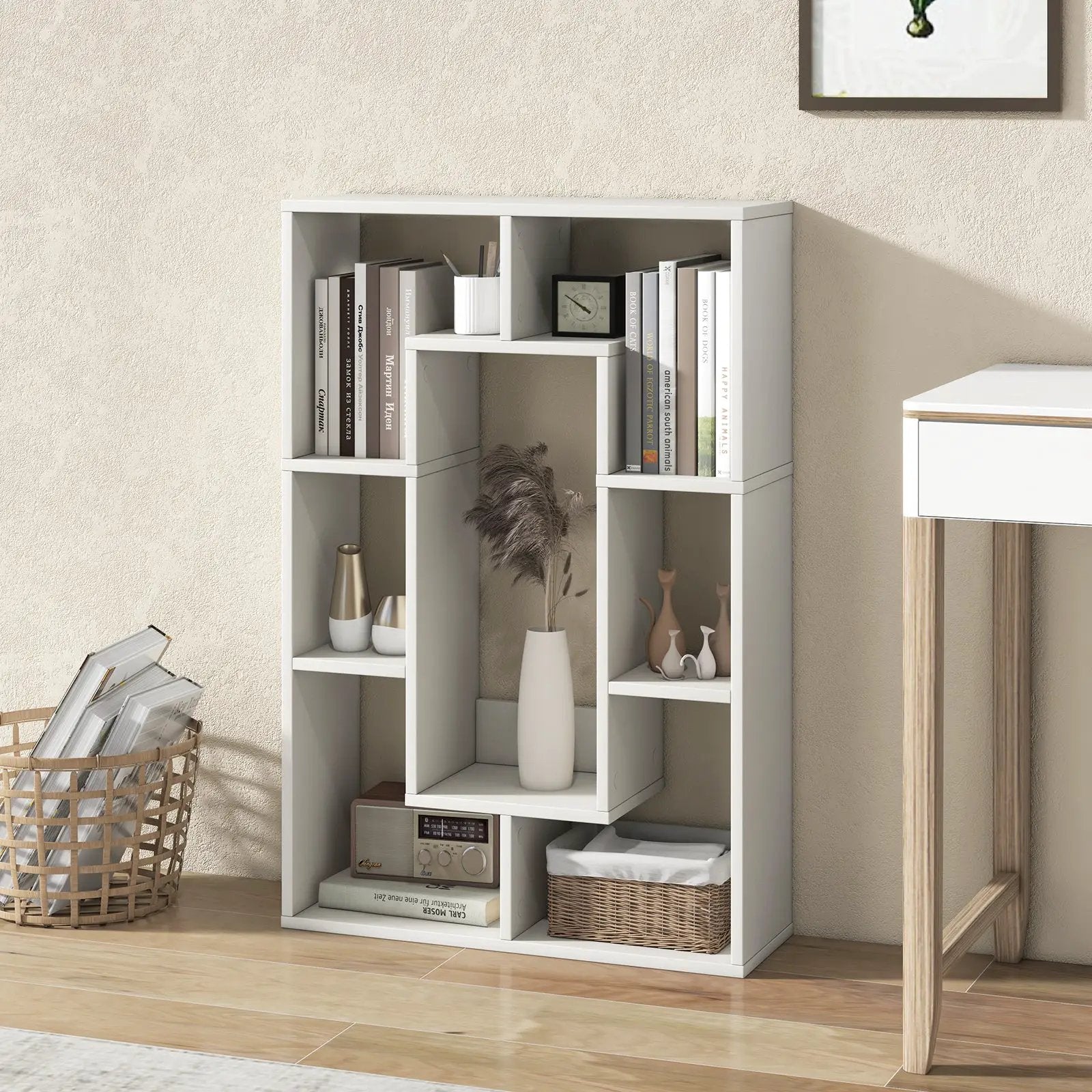7-Cube Geometric Bookshelf Modern Decorative Open Bookcase by DirectDeals